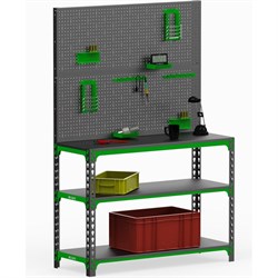 Стол-верстак ООО Металекс 950x1400x600 мм, две полки + двойная перфопанель, с комплектом аксессуаров - фото 16924282