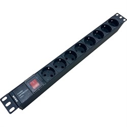 Блок розеток NTSS 19", 1U, пластик, 1ф10A, 2.3кВт, (8) Schuko CEE 7/7, выкл. с подсв.и крыш., вх. 60320 С14 - фото 16931158