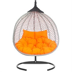 Подвесное двухместное кресло-кокон Лаура ФИДЖИ серый + каркас, подушка оранжевая FID - фото 16950135