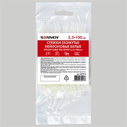 Стяжка (хомут) нейлоновая сверхпрочная POWER LOCK, 2,5х100 мм, КОМПЛЕКТ 100 шт., белая, SONNEN, 607918 - фото 16959772