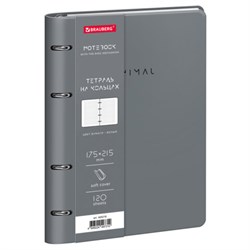 Тетрадь на кольцах А5, 175х215 мм, 120 л., под кожу, BRAUBERG VISTA, "Minimal", серый, 405216 - фото 17000985