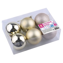 Шары ёлочные 6 шт., 6 см, "Trio", пластик, СВЕТЛОЕ ЗОЛОТО (глянец, матовый, глиттер), ЗОЛОТАЯ СКАЗКА, 590866 - фото 17001103