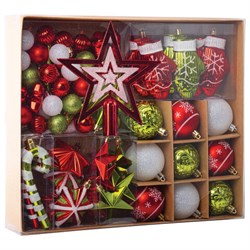 Шары новогодние ёлочные "Red&Lime", НАБОР 67 предметов, красный/зелёный, пластик, ЗОЛОТАЯ СКАЗКА, 592184 - фото 17001143