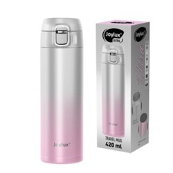Термокружка 420 мл JOYLUX (ДЖОЙЛЮКС) ULTRA GRADIENT, нержавеющая сталь SUS304, белый/розовый, 700276 - фото 17001377