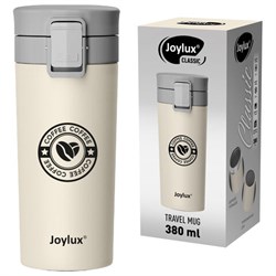 Термокружка 380 мл JOYLUX (ДЖОЙЛЮКС) CLASSIC COFFEE, нержавеющая сталь SUS304, бежевый с принтом, 700273 - фото 17006699
