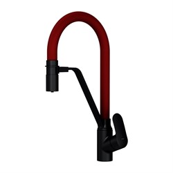 Смеситель для кухни AM.PM Like с каналом для питьевой воды и гибким изливом, черный, красный излив - фото 17064214