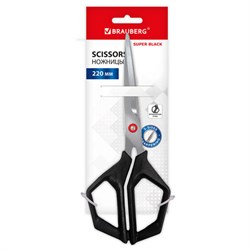 Ножницы BRAUBERG "Super black" 220 мм, черные, 3-сторонняя заточка, ручки из ABS-пластика, 238855 - фото 17067282