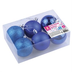Шары ёлочные 6 шт., 6 см, "Trio", пластик, СИНИЕ (глянец, матовый, глиттер), ЗОЛОТАЯ СКАЗКА, 590864 - фото 17137741
