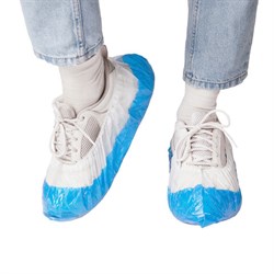 Бахилы двойные, КОМПЛЕКТ 100 шт. (50 пар), СУПЕР ЭКСТРА, 39х14 см, двойная резинка, 54 мкм, 5,1 г, ELEGREEN, ПНД-8/19/2р-Б-С - фото 17163113