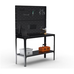 Стол-верстак ООО Металекс KIT 950х1500х600 мм, одна полка + двойная перфопанель с комплектом аксессуаров, черный - фото 17171591