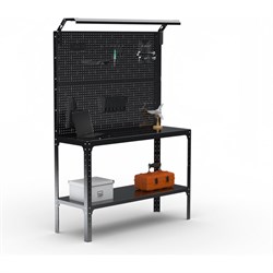 Стол-верстак ООО Металекс KIT 950х1700х500 мм, одна полка + двойная перфопанель с комплектом освещения, черный - фото 17171593