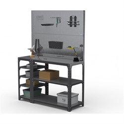 Стол-верстак ООО Металекс KIT 950х1600х600 мм, с боковыми полками, двумя перфопанелями и комплектом аксессуаров, серый - фото 17171615