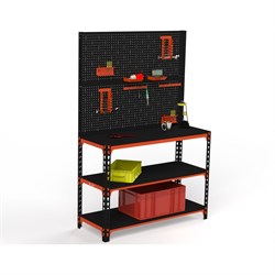 Стол-верстак ООО Металекс 950x1700x600 мм, две полки, двойная перфопанель с комплектом аксессуаров, оранжево-чёрный - фото 17207725