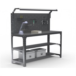 Стол металлический ООО Металекс серия KIT 750х1000х600 мм, 2-е полки мм, перфопанель с комплектом освещения, черный - фото 17211885