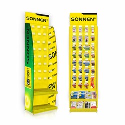 Стойка для размещения товара напольная SONNEN, 205x60x50 см, 32 крючка, 2 полки, металл, 504995 - фото 17225656