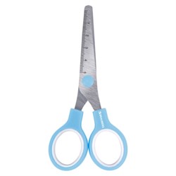 Ножницы BRAUBERG KIDS 130 мм, ручки небесно-голубые, закругленные лезвия с линейкой, 274060 - фото 17238555