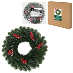 Венок новогодний, диаметр 42 см "Красные ягодки", с декором, литой ПЭТ, ЗОЛОТАЯ СКАЗКА, 592517 - фото 17238567