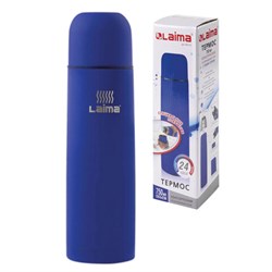 Термос LAIMA классический с узким горлом, 0,75 л, нержавеющая сталь, синий, 605123 - фото 17287918