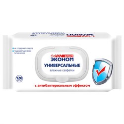 Салфетки влажные 120 шт., ЭКОНОМ SMART, антибактериальные, крышка-клапан, 30648 - фото 17307658