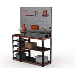 Стол-верстак ООО Металекс KIT 950х1200х600 (с бок. полками, двумя перфопанелями и комп. аксессуаров) (оранжево-чёрный) - фото 17333010