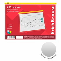 Папка-конверт на ZIP-молнии формат B6 (200х151 мм), прозрачная, ассорти, ERICH KRAUSE, 4564 - фото 17338920