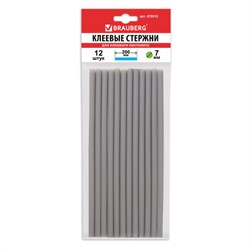 Клеевые стержни, диаметр 7 мм, длина 200 мм, серебристые, комплект 12 шт., BRAUBERG, европодвес, 670312 - фото 17342933