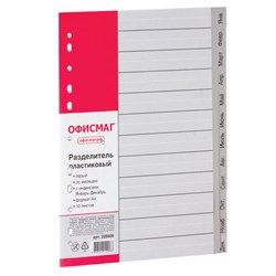 Разделитель пластиковый ОФИСМАГ, А4, 12 листов, Январь-Декабрь, оглавление, серый, РОССИЯ, 225606 - фото 17490709