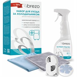 Набор для ухода за холодильниками и морозильными камерами BREZO чистящее средство+салфетки+поглотители запахов 97683 - фото 17650758