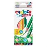 Карандаши цветные стираемые с резинкой CARIOCA "Erasable", 12 цветов, шестигранные, грифель 3 мм, 42897