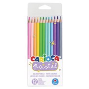 Карандаши цветные пастельные CARIOCA "Pastel", 12 цветов, ПВХ-чехол, шестигранные, грифель 3,3 мм, натуральное дерево, 43034