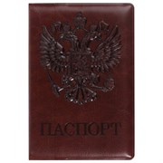 Обложка для паспорта STAFF, полиуретан под кожу, "ГЕРБ", коричневая, 237604