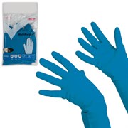 Перчатки МНОГОРАЗОВЫЕ резиновые VILEDA многоцелевые, хлопчатобумажное напыление, ПРОЧНЫЕ, размер XL (очень большой), синий, вес 72 г, 102590