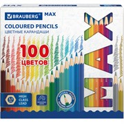 Карандаши цветные супермягкие яркие BRAUBERG MAX, 100 цветов, шестигранные, грифель 3,3 мм, натуральное дерево, 181862