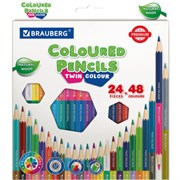 Карандаши цветные двусторонние BRAUBERG PREMIUM TWIN COLOUR, 24 штуки, 48 цветов, шестигранные, грифель 3,3 мм, натуральное дерево, 181875