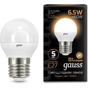 Светодиодная лампа GAUSS LED Globe E27, 6.5W, 100-240 В, 2700K