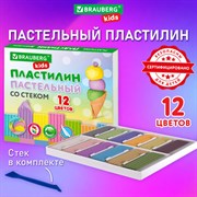 Пластилин классический пастельные цвета BRAUBERG KIDS, 12 цветов, 180 грамм, стек, 106681