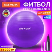 Мяч гимнастический (фитбол) 65 см с эффектом "антивзрыв", с ручным насосом, фиолетовый, DASWERK (ДАСВЕРК), 680017