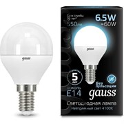 Светодиодная лампа GAUSS LED Globe E14, 6.5W, 100-240 В, 4100K