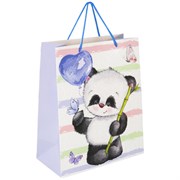 Пакет подарочный (1 штука) 26x13x32 см, ЗОЛОТАЯ СКАЗКА "Lovely Panda", глиттер, белый с голубым, 608241