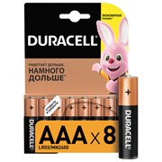 Батарейки КОМПЛЕКТ 8 шт., DURACELL Basic ОРИГИНАЛ, AAA (LR03, 24А), алкалиновые, мизинчиковые, C0037387