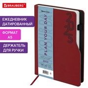 Ежедневник датированный 2025, А5, 150x213 мм, BRAUBERG "Up", под кожу, софт-тач, держатель для ручки, красный, 115844