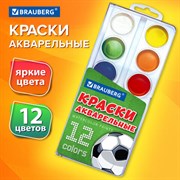 Краски акварельные BRAUBERG 12 цветов "Футбол", медовые, круглые кюветы, 192565