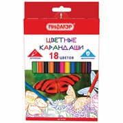 Карандаши цветные ПИФАГОР "БАБОЧКИ", 18 цветов, шестигранные, грифель 3 мм, натуральное дерево, 181352