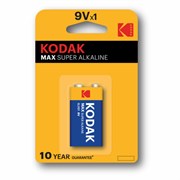 Батарейка алкалиновая 1 шт. KODAK Max Super Alkaline, Крона 9V (6LR61, 6LF22, 1604A), блистер, Б0005130