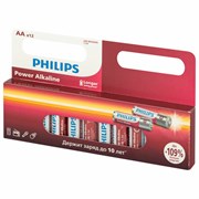 Батарейки алкалиновые "пальчиковые" КОМПЛЕКТ 12 шт., PHILIPS Power Alkaline, АА (LR6, 24А), блистер, Б0064661