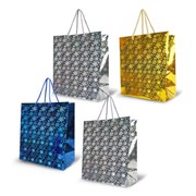 Пакет подарочный новогодний НАБОР 4 шт. 26x13x32 см (L), ГОЛОГРАФИЯ 3 цвета ЗОЛОТАЯ СКАЗКА, 609614