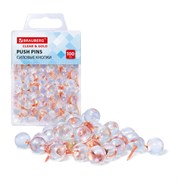 Силовые кнопки-гвоздики BRAUBERG CLEAR & GOLD, прозрачные с золотистым (шарики), 100 штук, 11 мм, 272760