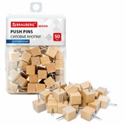 Силовые кнопки-гвоздики BRAUBERG WOOD, деревянные (кубики), 50 штук, 10 мм, 272762