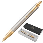 Ручка шариковая PARKER "IM Premium Warm Silver GT", корпус матовое серебро, позолота, синяя, 1931687 Ручка шариковая PARKER "IM Premium Warm Silver GT", корпус матовое серебро, позолота, синяя, 1931687