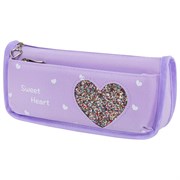 Пенал мягкий ЮНЛАНДИЯ, 2 отделения, полиэстер, "Heart", фиолетовый, 21х6х9 см, 270259